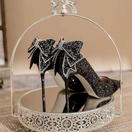 Shoes for Woman 2025 Silver Women's heeled Summer Footwear Wedding Bride Shoe Rhinestone Pointed Toe Super High Heel Diamond PlatiNum