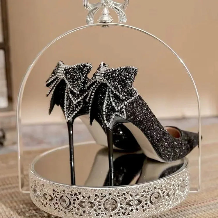 Shoes for Woman 2025 Silver Women's heeled Summer Footwear Wedding Bride Shoe Rhinestone Pointed Toe Super High Heel Diamond PlatiNum