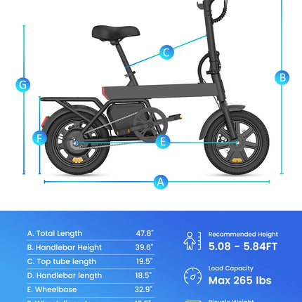 Bicicletta Elettrica REGALANGEL B20 Mini, Motore 250W, Batteria 36V 7.8AH, E-bike Urbana per Adulti, Pneumatici da 14 Pollici