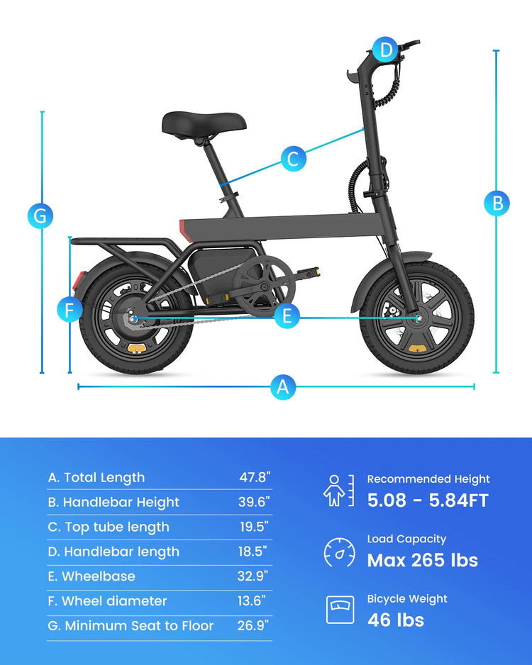 Bicicletta Elettrica REGALANGEL B20 Mini, Motore 250W, Batteria 36V 7.8AH, E-bike Urbana per Adulti, Pneumatici da 14 Pollici