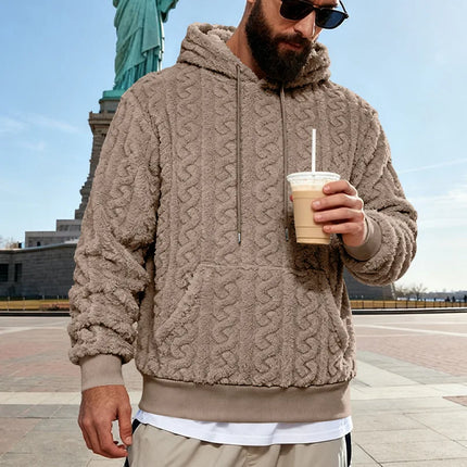 Cross-border Loose Men's Winter Retro Warm Double-Sided Velvet Casual Trend Hooded Pocket High Street Sweater
