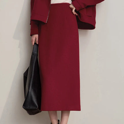AMII Women's Skirt 2025 Winter New Minimalist Solid Color Commuter Skirts For Woman Wool Long Versatile Clothing Female 12544047 PlatiNum