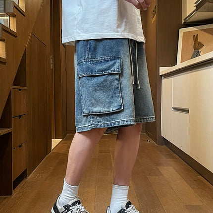 Pantaloncini di jeans cargo da uomo estivi Baggy dritti Moda Casual Pantaloni corti a gamba larga Tasca grande Jeans corti per vacanze al mare Uomo