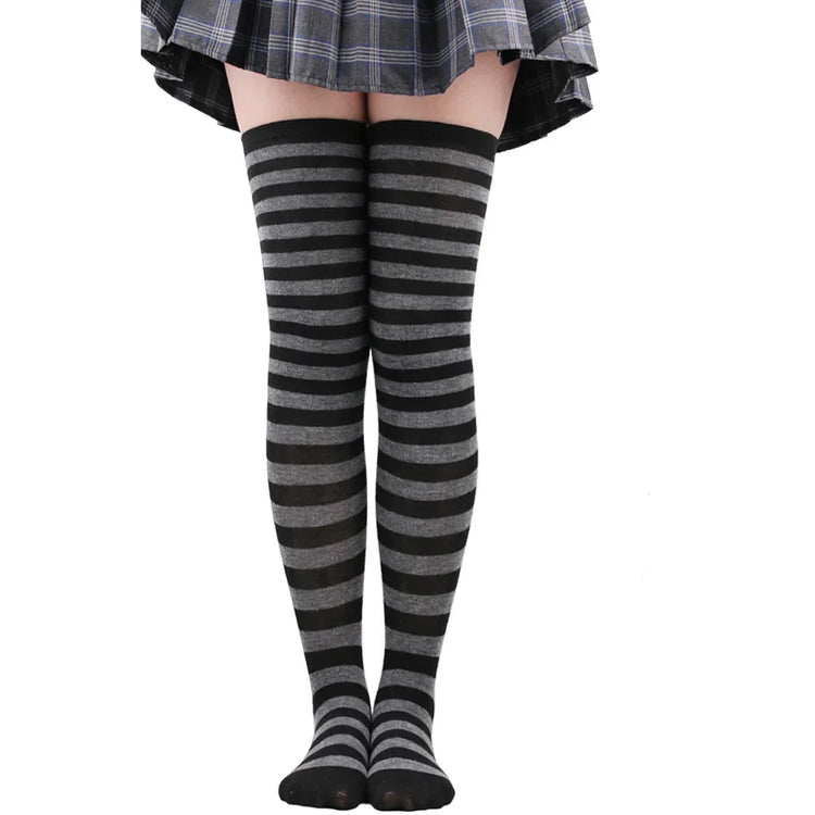 Calze alte alla coscia da donna a righe da donna nere bianche rosa lunghe sopra sopra calzini al ginocchio femboy Cosplay Lolita Harajuku Y2k