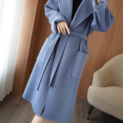 100% Wool Coat Women's Wear 2026 Autumn/Winter Fashion Temperament Double sided Cashmere Coats with Belt Elegant Long Overcoat