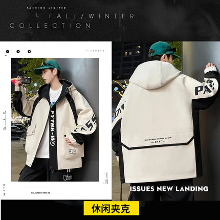 Fashion 2026 Spring Autumn Men's Casual Hooded Jackets Youth High Quality Streetwear Loose Coat Outdoor Windbreaker Top Clothing