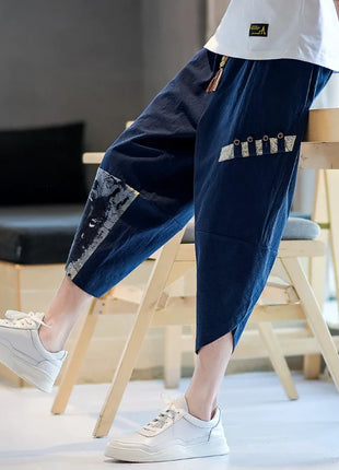 Pantaloni Kimono giapponesi da uomo in cotone traspirante Samurai Abbigliamento Pantaloni da uomo Stampa allentata Pantaloncini Harem retrò Pantaloni Hip Hop Harajuku