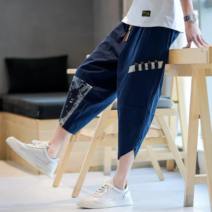 Pantaloni Kimono giapponesi da uomo in cotone traspirante Samurai Abbigliamento Pantaloni da uomo Stampa allentata Pantaloncini Harem retrò Pantaloni Hip Hop Harajuku