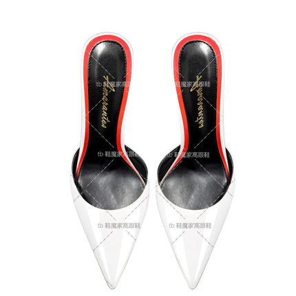 Sandali Baotou da donna nuovo stile 2025, tacchi alti con fondo rosso a punta da 12 cm, tacchi ultra fini, mezze pantofole per uso esterno platinumshop