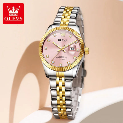OLEVS 3705 Orologio da donna 30M Orologio al quarzo con data impermeabile per donna Orologio da donna di lusso con scala di diamanti a specchio ad alta durezza platinumshop
