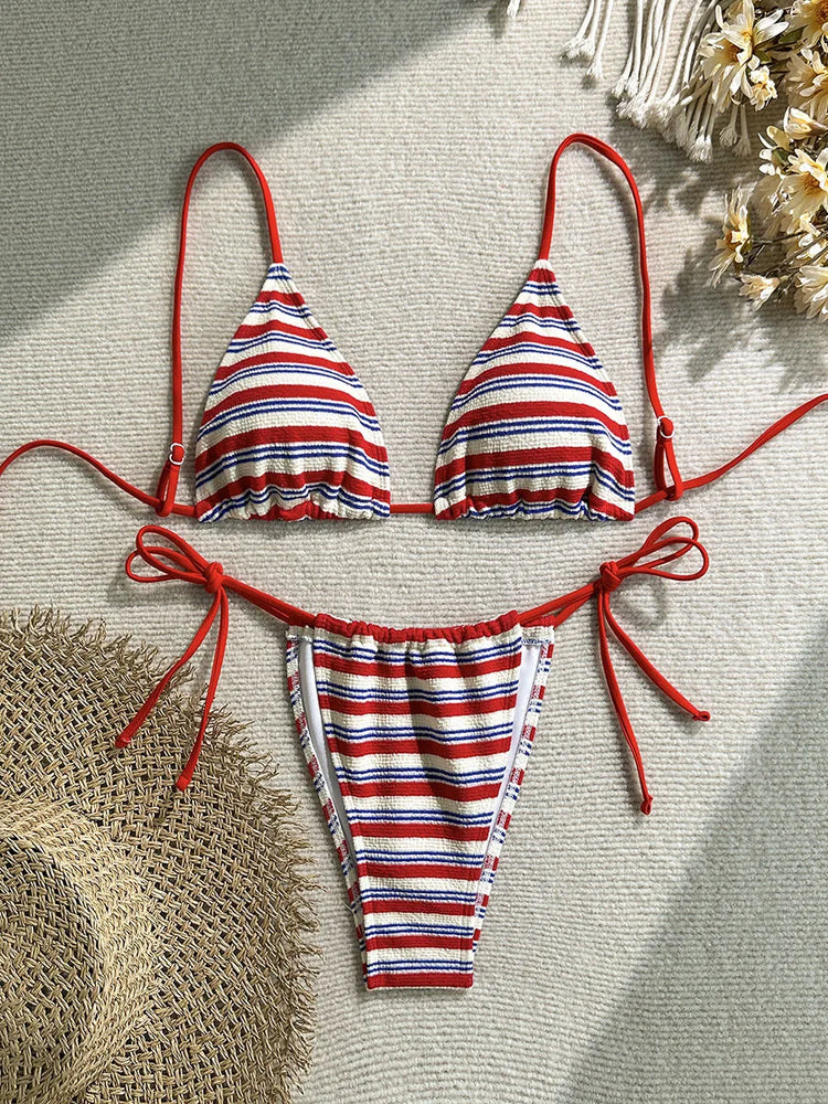 Micro Bikini 2026 Donna Nuovo Costume da Bagno Sexy Halter Bikini Set Brasiliano Biquini Femminile a Righe Abbigliamento da Spiaggia per Feste