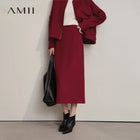 AMII Women's Skirt 2025 Winter New Minimalist Solid Color Commuter Skirts For Woman Wool Long Versatile Clothing Female 12544047 PlatiNum