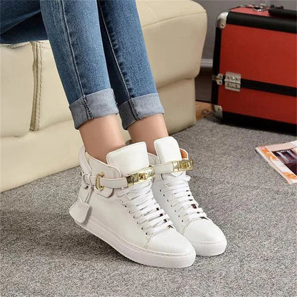 Women’s Genuine Cow Leather Flat Ankle Boots Stone Pattern Black High with Lace Sneakers Designer With Lock Luxury Brands Shoes