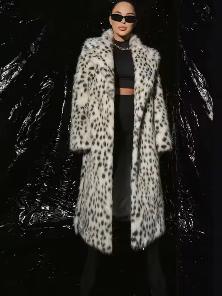 ZADORIN Luxury Belted Long Leopard Faux Fur Coat Woman Y2k Clothes Fashion Lapel Thick Warm Fluffy Jacket Fur Coats Outerwears
