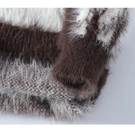 Autumn Winter Men's Casual Warm Fake mink fur Retro Knitted Sweater Round Neck Knitting Pullover Sweater