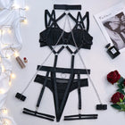 Fashion Sexy Seductive Chain Lingerie Four Piece Set Women's Solid Exotic Apparel Suit Female Stain Pure Desire Style Underwear