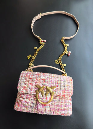 Nuova Borsa a Tracolla/Crossbody da Donna 2026 Ispirata a Pinko in Tweed con Cigno, in Vera Pelle