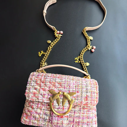 Nuova Borsa a Tracolla/Crossbody da Donna 2026 Ispirata a Pinko in Tweed con Cigno, in Vera Pelle