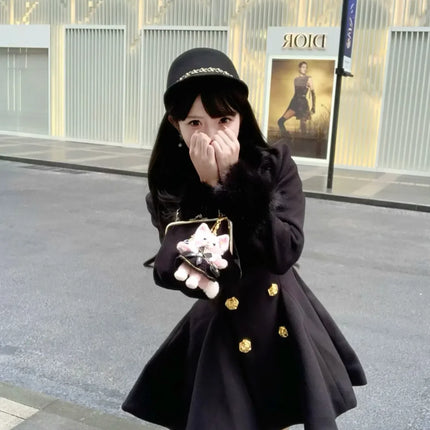 New Elegant Small Fragrance Celebrity Loose Coat Moda Woolen Winter French Style Vintage Blends Slim Waist Mid-length Outwear
