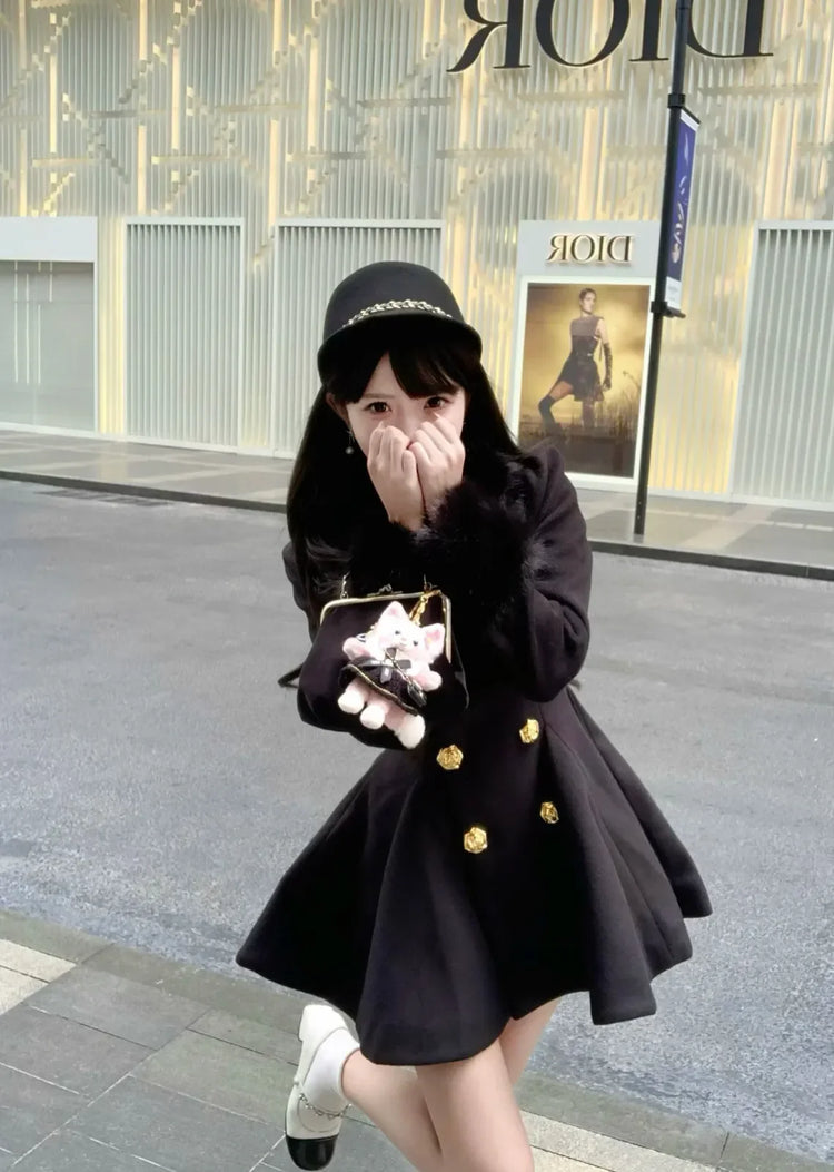 New Elegant Small Fragrance Celebrity Loose Coat Moda Woolen Winter French Style Vintage Blends Slim Waist Mid-length Outwear