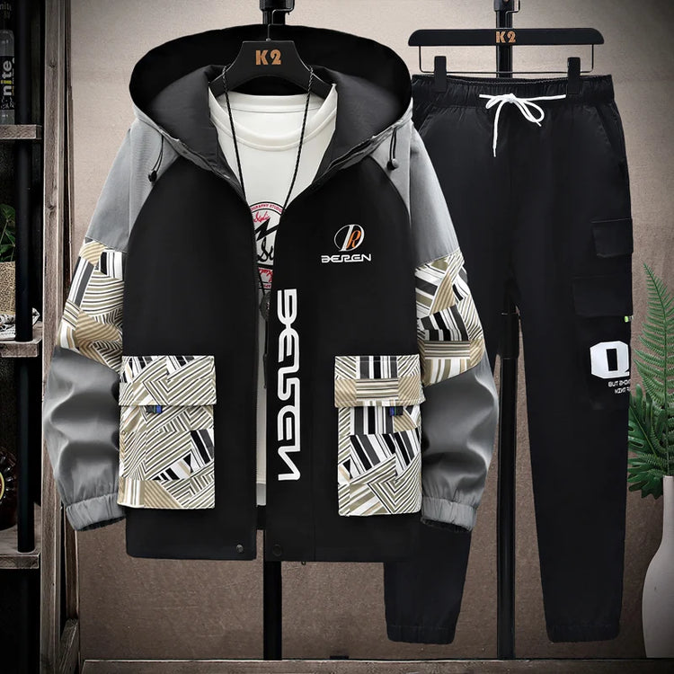 Spring Autumn New Men Casual Sets Mens Hooded Tracksuit Sportswear Jackets+Pants 2 Piece Set Hip Hop Running Sports Suit