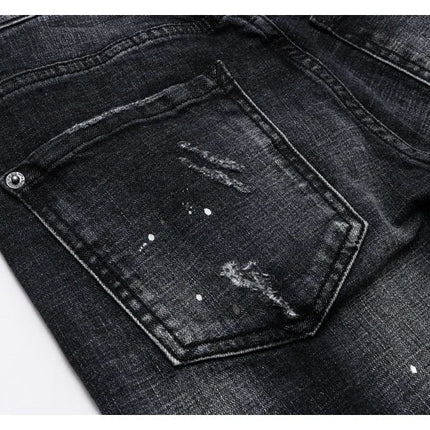 Street Fashion Men Jeans Retro Black Gray Elastic Slim Ripped Jeans Men High Quality Brand Designer Vintage Denim Pants Hombre PlatiNum
