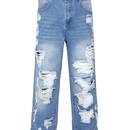 Men's Ripped Baggy Jeans Loose Fit Distressed Denim Pants Light Wash Y2K Streetwear Wide Leg Style PlatiNum