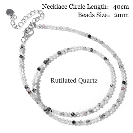 Mini Stone Beaded Necklace 2mm Faceted Natural Agat Quartzs Necklaces Female Fashion Party Choker for Women Girls Jewelry Gift PlatiNum