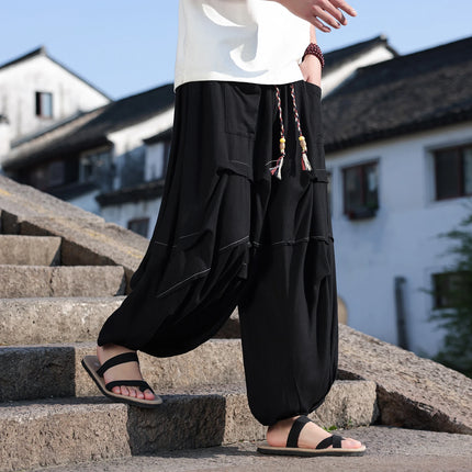 Pantaloni lanterna giapponese Pantaloni Harem casual larghi Pantaloni comodi e traspiranti in lino di seta ghiacciata Pantaloni larghi dalla vestibilità rilassata Taglie forti 5XL