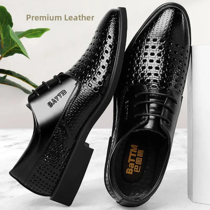 Scarpe Formali da Uomo in Pelle Traspirante con Design Traforato, Casual Estive a Punta Tonda e Tacco Basso, Comode da Indossare