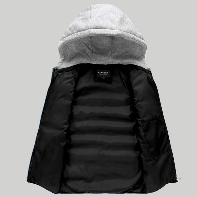 Autumn Winter Mens Warm Down Padded Vests Fashion Men Thermal Windbreaker Waistcoats Men Zipper Hooded Parkas Vests Clothing
