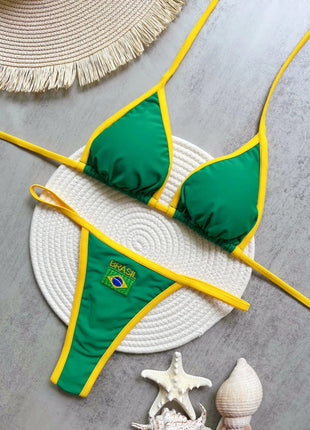 Costume da Bagno Bikini Brasiliano Ricamato a Contrasto con Patchwork per Donna - Set Estivo da Spiaggia platinumshop