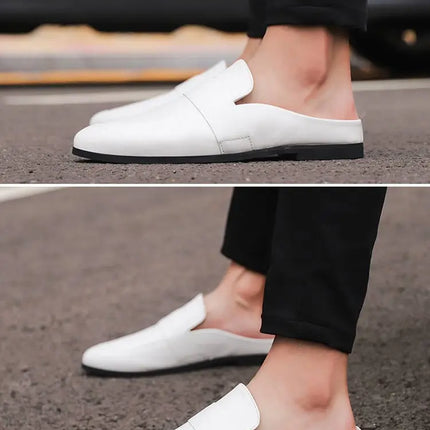 Mezze mocassini da uomo in pelle estiva pantofole mocassino Slides muli traspiranti per uomo Outdoor leggero Casual mezze scarpe 2023