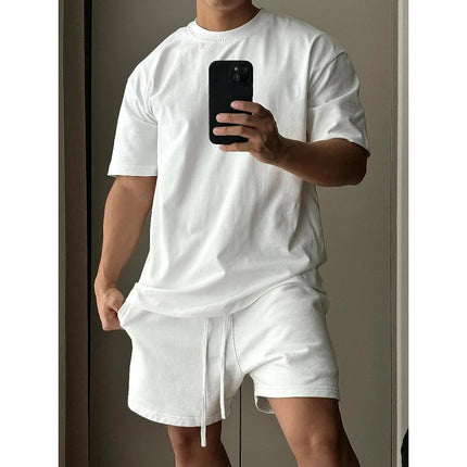 Set di pantaloncini a maniche corte in puro cotone da uomo, t-shirt sportiva e per il tempo libero allentata alla moda europea e americana platinumshop