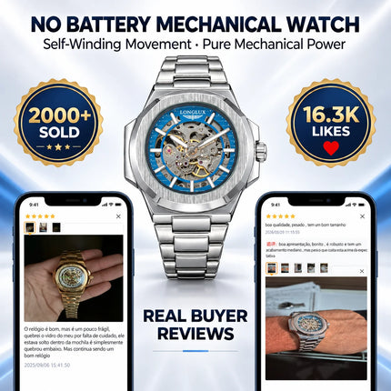 LONGLUX Men Automatic Mechanical Watch Luxury Watches Waterproof Skeleton Business Cheap Wholesale Stainless Steel Gift Watch