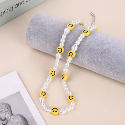 Bracciale con collana con volto sorridente di perle divertenti per donna Uomo Vitalità Sorriso colorato Accessori girocollo con perline Set di gioielli di moda platinumshop