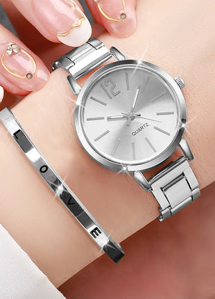 Set di braccialetti con apertura per orologio da polso al quarzo con cinturino in acciaio dorato alla moda da donna 2 pezzi platinumshop
