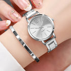 Set di braccialetti con apertura per orologio da polso al quarzo con cinturino in acciaio dorato alla moda da donna 2 pezzi platinumshop