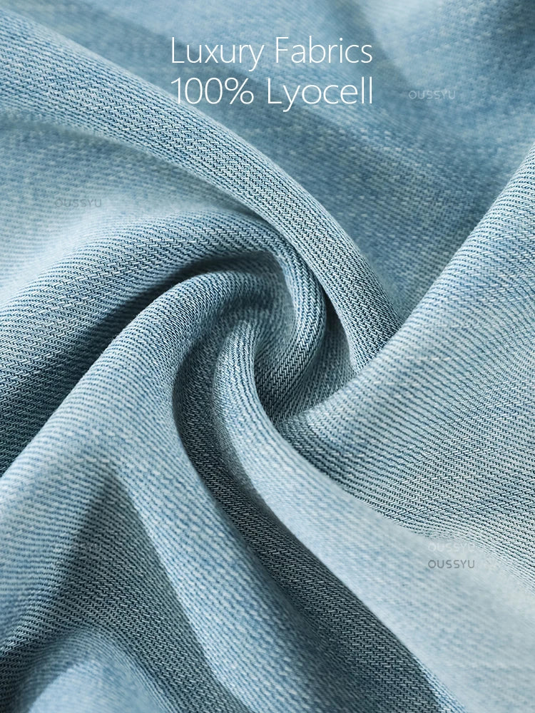 Estate di Lusso Morbido Accogliente 100% Tessuto Lyocell Donna Jeans Allentati Gamba Larga Elastico in Vita Pantaloni Moda Casual Più Lunghezza