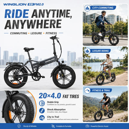 Nuova Bicicletta Elettrica Pieghevole WINGLION eb-fm2.0, Motore 720W, Batteria 48V 15AH, Pneumatici Larghi 20 "x4.0, Freno Idraulico, Ideale per Adulti, Città, Casa, Lavoro