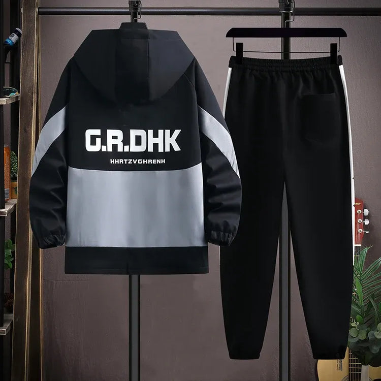 Casual 2-Piece Men's Sets Spring Autumn Streetwear Hooded Jackets & Jogger Tracksuits Outdoor Coats And Drawstring Pant Clothing
