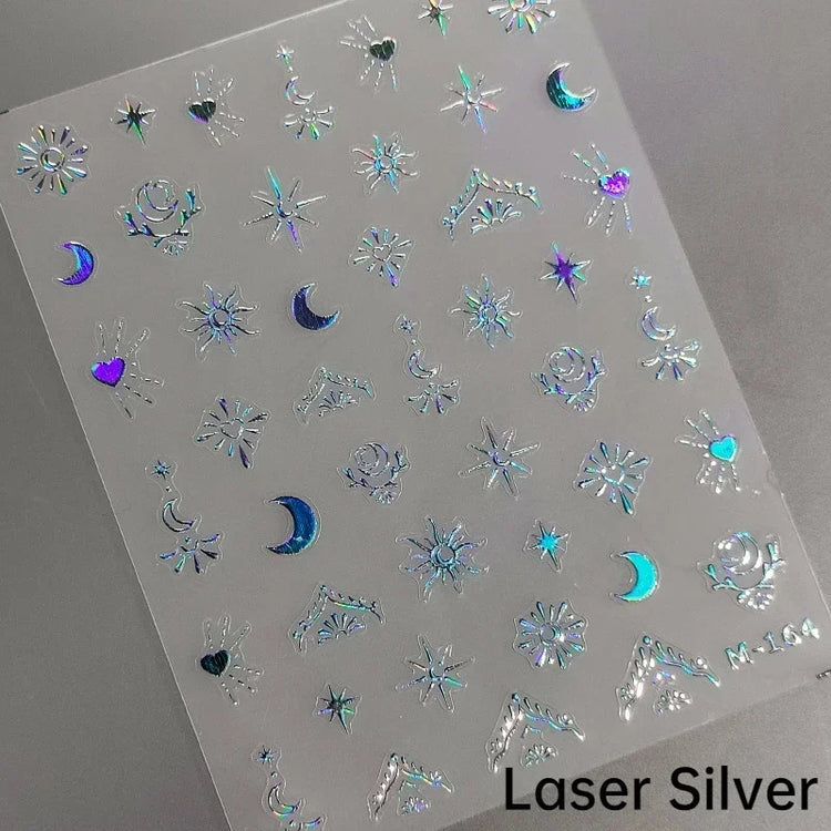 Punk Glitter Powder Blue Pink Star Charm Laser Silver Gold Starlight Rhinestones Moon DIY Nail Art Stickers Manicure Tool Decals