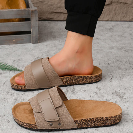 Ciabatte da uomo estive, primaverili e autunnali, casual, semplici, con motivo in sughero, tomaia in PU, suola piatta, slip-on, sandali da spiaggia, adatte per uso domestico ed esterno.