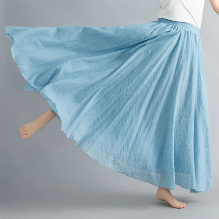 nuove gonne lunghe in cotone di lino da donna 2020 gonne lunghe a pieghe in vita elastica spiaggia Boho gonne estive vintage Faldas Saia