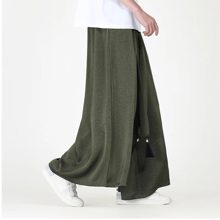 Pantaloni stile cinese da uomo nuovi pantaloni larghi casual in seta di ghiaccio a gamba larga pantaloni da uomo kimono alla moda retrò comodi e traspiranti