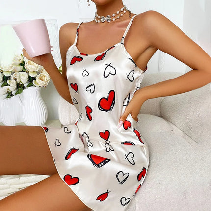 Indumenti da notte sexy per le donne Lingerie in raso Chemise Slip Camicia da notte Abito corto Camicia da notte Babydoll Pigiama Stampa Homewear Pijama