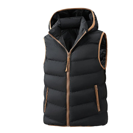 2026 Fall Winter New Men's Fashion Puffer Vest Sleeveless Warm Jacket Hooded Collar Casual Outdoor Waistcoat Plus Size L-5XL
