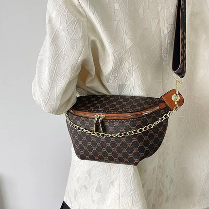 Women Chain Waist Bag Luxury Designer Chest Pack Quality PU Leather Fanny Pack Phone Purse Female Shoulder Crossbody Bag PlatiNum