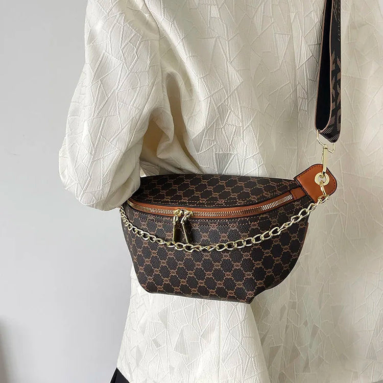 Women Chain Waist Bag Luxury Designer Chest Pack Quality PU Leather Fanny Pack Phone Purse Female Shoulder Crossbody Bag PlatiNum