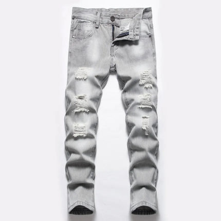 Jeans Boys Straight Ripped Children Washed Distressed Pockets Stretch Casual Denim Trousers Big Kids Streetwear 2025 Hole Pants PlatiNum